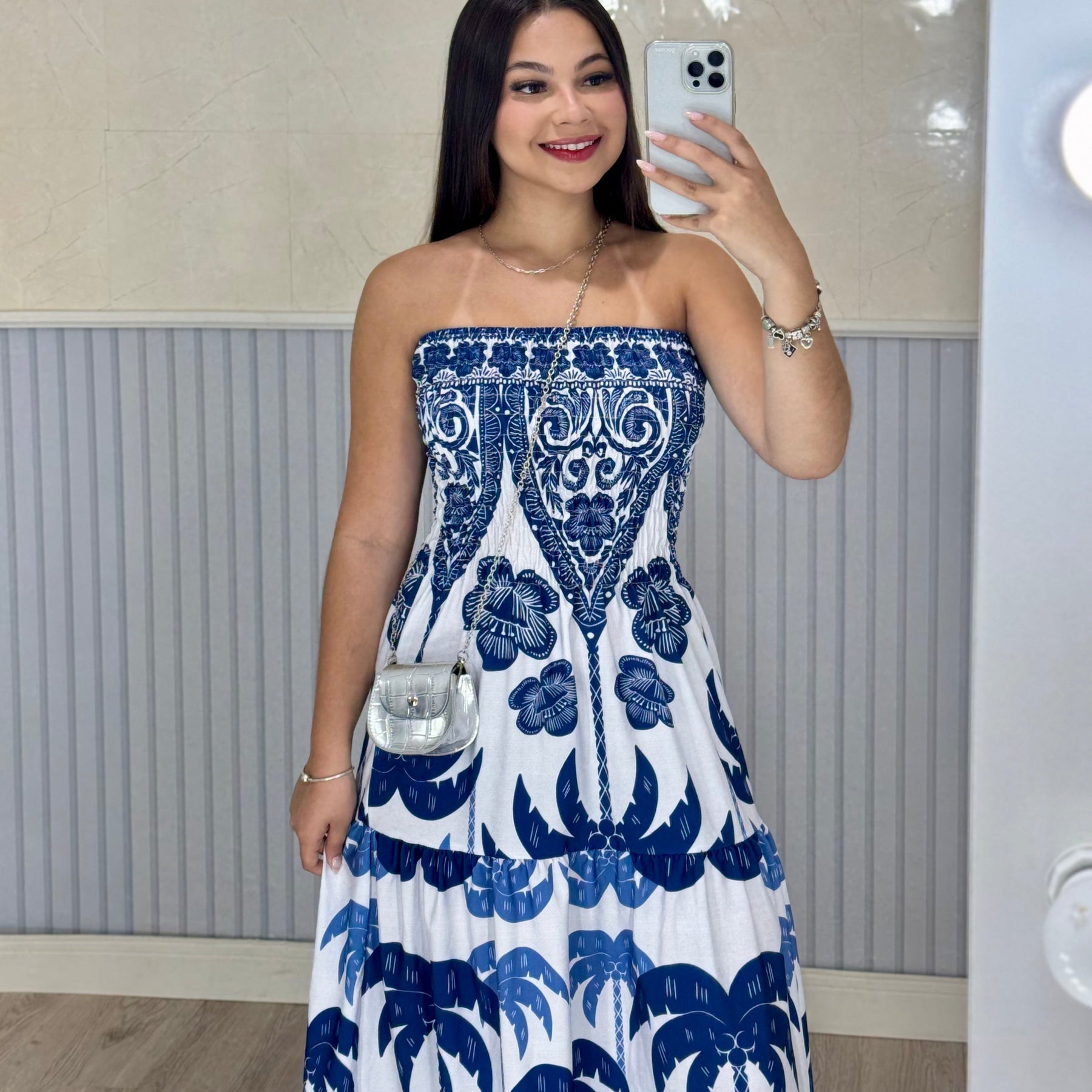 Vestido Longo Lastex Lauren Crepe de Seda