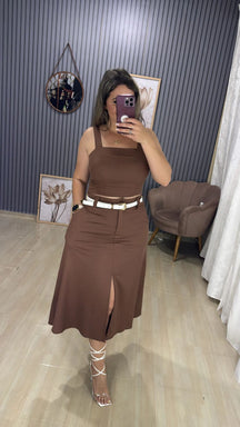 Conjunto Saia Midi Linho