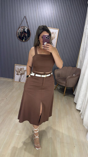 Conjunto Saia Midi Linho