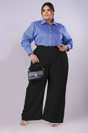 Calça Pantalona de Linho com Pregas Preta