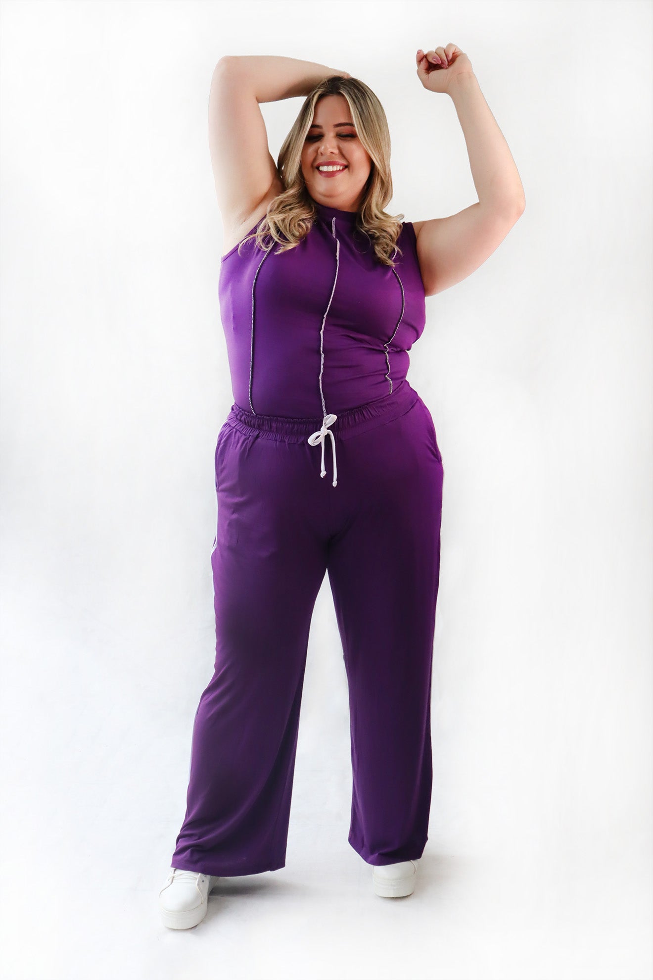 Calça Pantalona De Malha Com Elastico Na Cintura