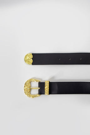 Cinto de Couro Sintético Largo com Fivela Trabalhada