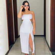 Vestido Midi Com Aberturas e Fenda Jade