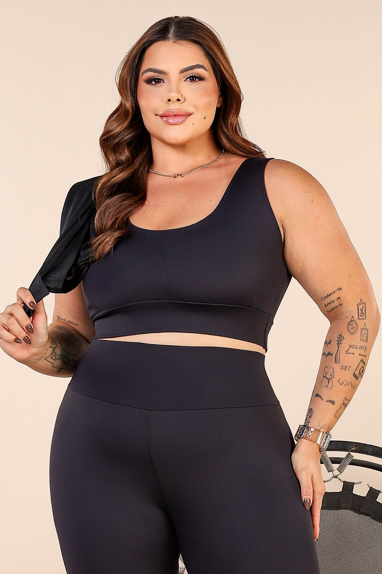 Top Duplo de Poliamida com Costas Transpassada