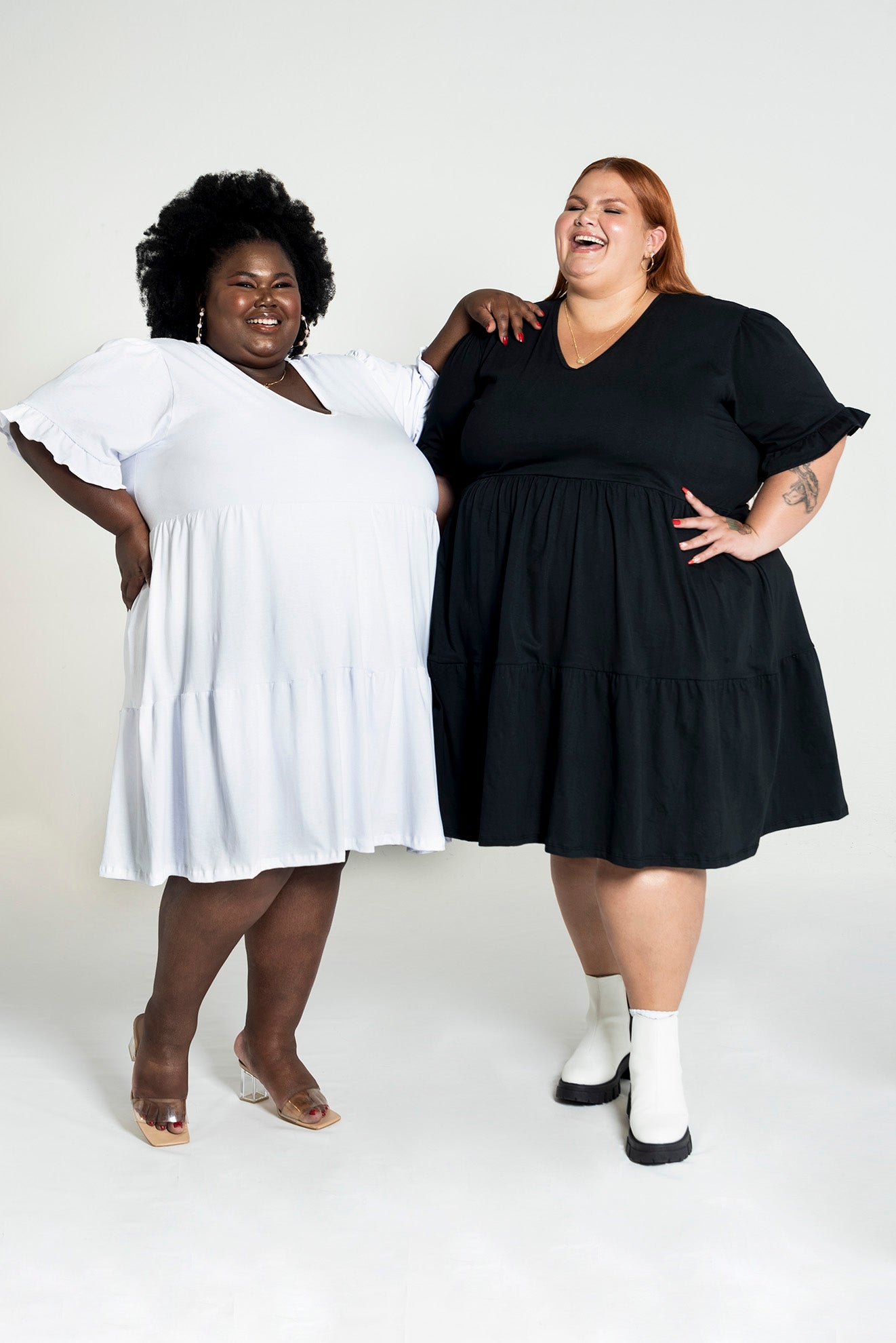 Vestido Dois Babados Manga Curta de Algodão