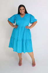 Vestido Dois Babados Manga Curta de Algodão