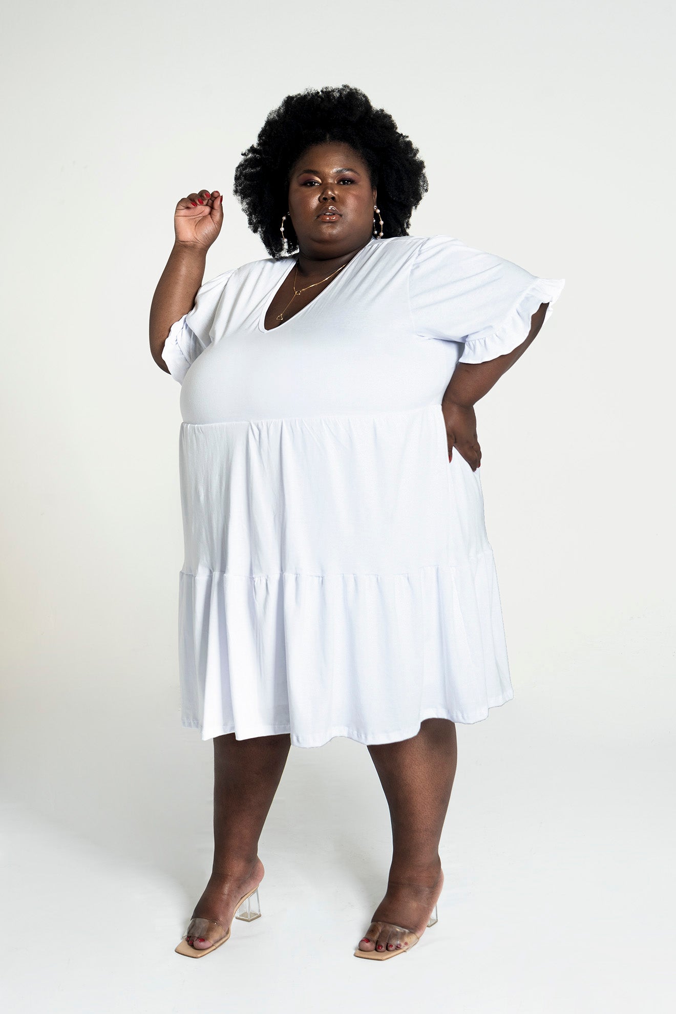 Vestido Dois Babados Manga Curta de Algodão