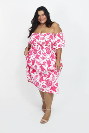 Vestido Midi Ombro a Ombro com Mangas Diana