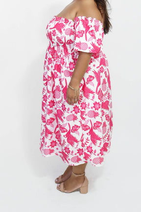 Vestido Midi Ombro a Ombro com Mangas Diana