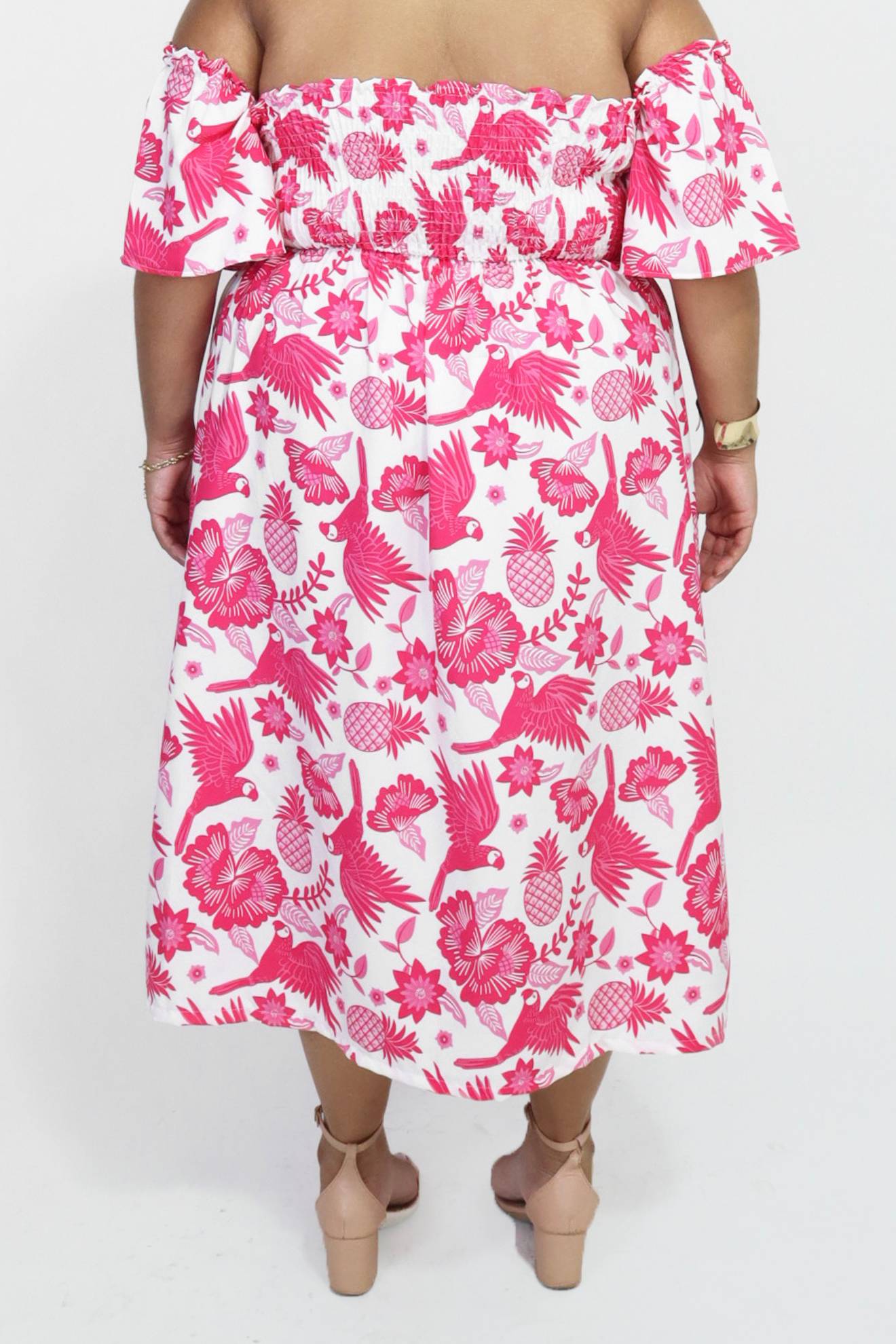 Vestido Midi Ombro a Ombro com Mangas Diana